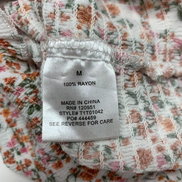 Hippie Rose Floral Smocked Stretch Crop Top - White/Pink, Sz Medium Jrs - Picture 5 of 5